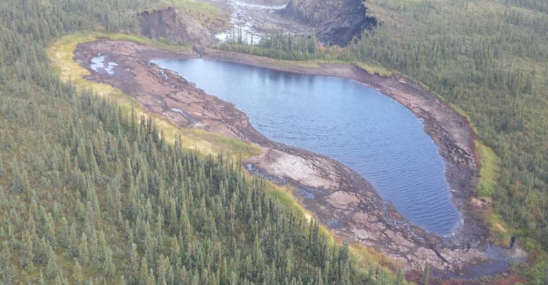 Peel Plateau Lake after the drainage event. Northwest Territories Geological Survey