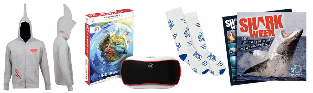 shark week hoodie, shark week dvd virtual reality, shark week socks, shark week calendar