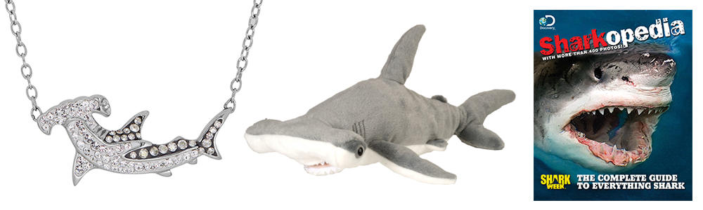 shark week necklace, shark week pillow, shark week guide book