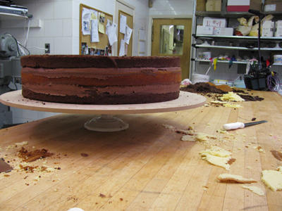 After everything is baked, Buddy stacks the layers with icing depending on the client’s preferences. The bakery offers several flavors to mix and match.