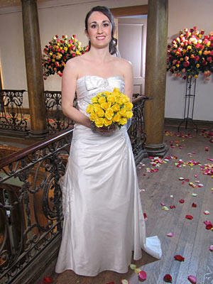 A satin gown with asymmetrical ruching suits any body type.