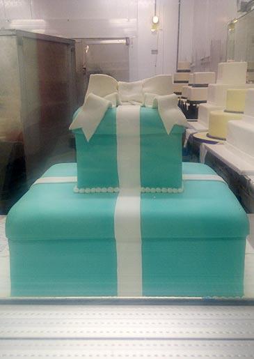 A Tiffany-blue cake with white bow, seen at Lackawanna.
