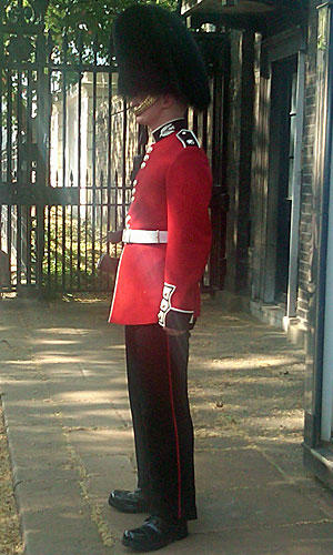 Our first peek at a British guard.