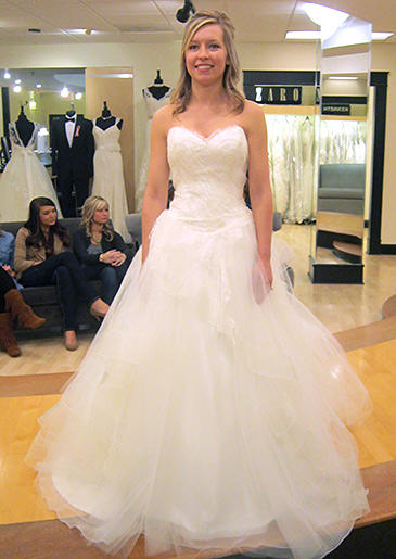 A ball gown with sweetheart neckline and dreamy tulle skirt has just a hint of prima ballerina.