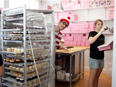 This is where the cupcake magic happens! Waldo's lurking behind trays of the fresh cupcakes that made Georgetown Cupcake famous.