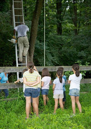 The kids are excited and watch in awe as the builders begin the lengthy building process. Three days til it’s finished!