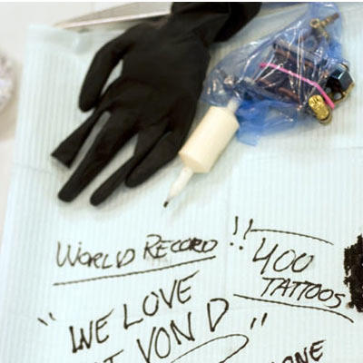 Creating tattoos is a skilled art. The basic supplies include gloves, disinfectant, ink, and tattoo needle, which attaches to a foot-pedaled machine that pumps the ink through the needle into the skin.