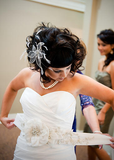 Tracy King Howe dresses for her wedding day.