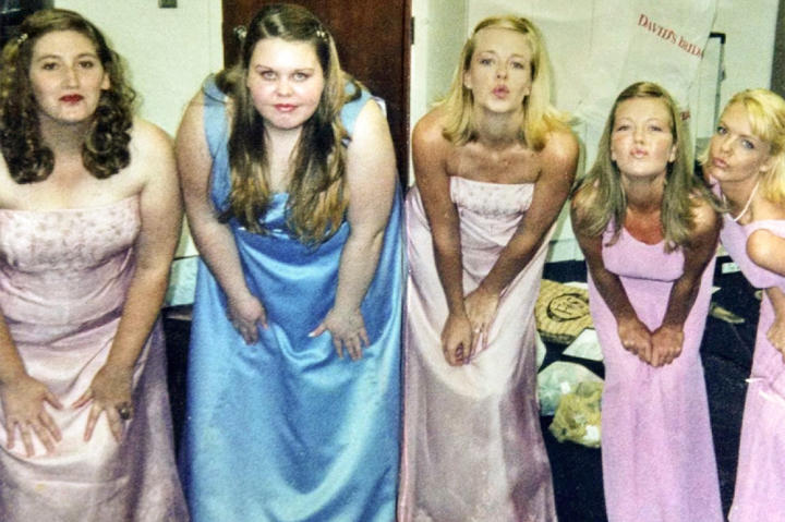 At her sister's wedding, Annabelle couldn't wear the same dress as the other bridesmaids. This photo is meant to be fun memento of the day, but for Annabelle, it brought up sad memories.