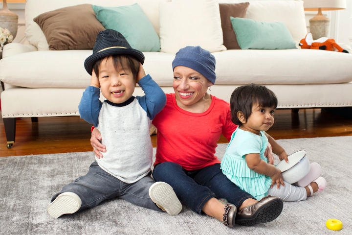 The happy kids cozy up next to Jen. Will is almost the same size as Mom.