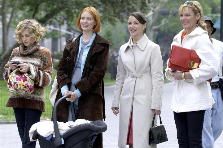 Cynthia is photographed with her "Sex and the City" castmates (left to right) Sarah Jessica Parker, Kristin Davis and Kim Cattrall. Cynthia was the only supporting character from the show to win an Emmy.