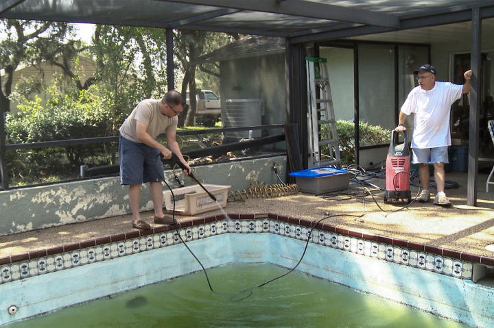 Jason knows that Cassia will be excited to have access to a pool in Florida. Trouble is, the pool isn't the sunny sanctuary she's probably imagining. Jason and his dad strive valiantly to clean it up for her arrival.