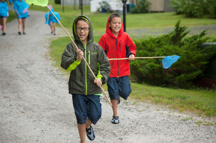 Aaden and Joel are excited to try out their fishing skills.