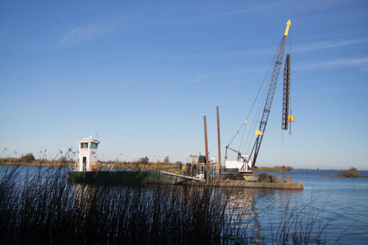 As it turns out, right before the MythBusters were to begin filming, a barge passed through the area and knocked down the pole they were planning to use in their experiment.