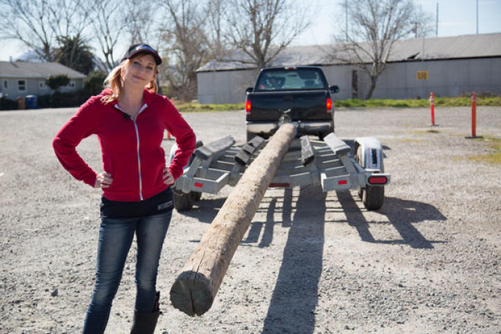 As it turns out, right before the MythBusters were to begin filming 2013's Bifurcated Boat, a barge passed through the area and knocked down the pole they were planning to use in their experiment. Luckily, there was a lumber yard nearby.