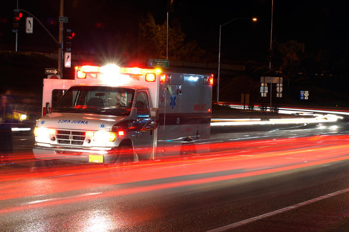 An ambulance at night