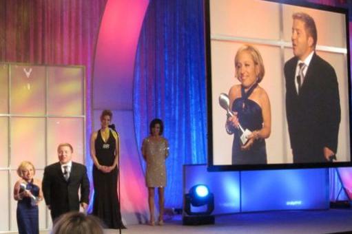 Bill and Jen accept the Gracie Award for The Little Couple. It won for Most Outstanding Reality Show at the 36th Annual Gracie awards.