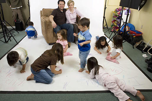 The Gosselin family on the original set of TLC's Jon & Kate Plus 8 back in 2007