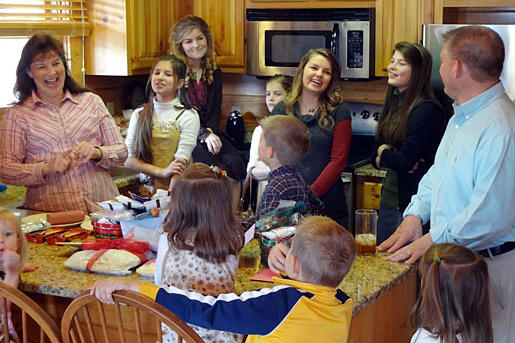 The Bates gather at the rental cabin.