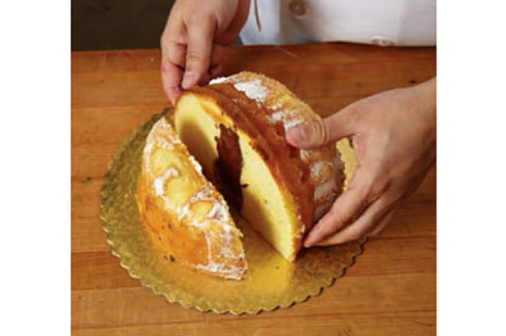 This slice should expose all the yummy Chocolate Fudge Frosting inside.