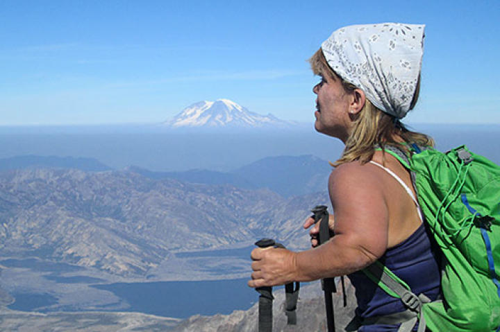 Amy Roloff takes in the amazing view from her climb of Mount St. Helens.