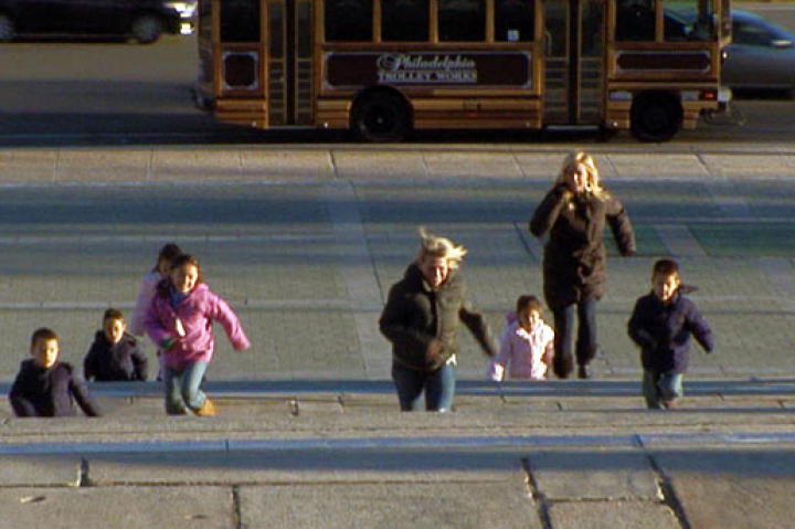The Gosselin kids run up the Rocky steps at the Philadelphia Museum of Art.