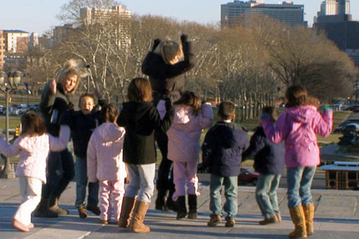 The Gosselins on the Rocky steps at the Philadelphia Museum of Art.