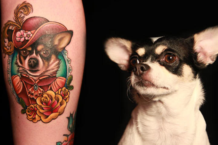 Megan tattoos her dog - Beatrix Elenor Longbody - onto Taylor.