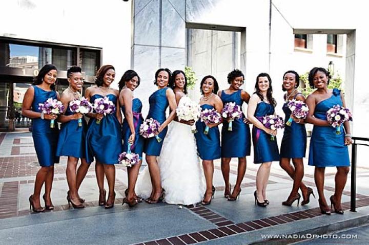 Asha's bridal party is brilliant in blue.