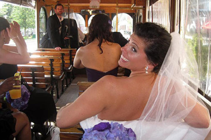 KT on a Savannah trolley en route to her wedding