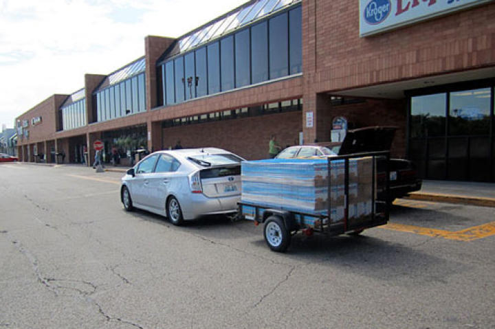 Nathan came prepared! With a trailer full of cereal attached, he heads home with his goods.