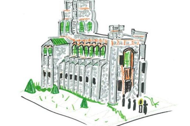 BUDDY'S SKETCHBOOK
Lieutenant Colonel Brian Tribus and Chaplain Colonel Mike Durham from West Point Military Academy in New York requested a cake for the 100th anniversary of the Cadet Chapel at West Point.
Here's Buddy's sketch of the cake.
Click "Next" to see how the cake turned out and how they made it.