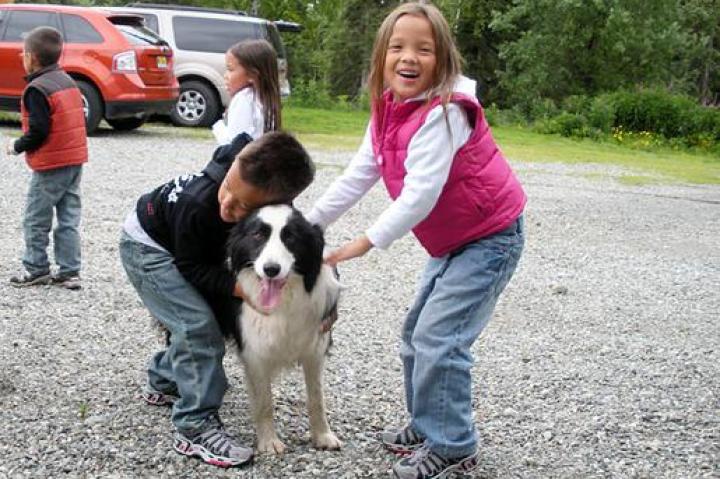 Alexis and Collin Gosselin with dog.