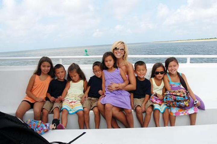 Kate and the kids on the ferry on their way to Bald Head Island.