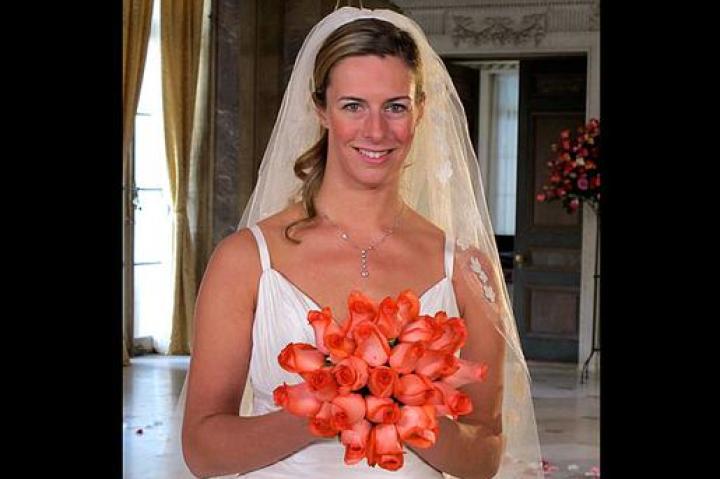 Bride-to-be, Danielle, shows off her bouquet.