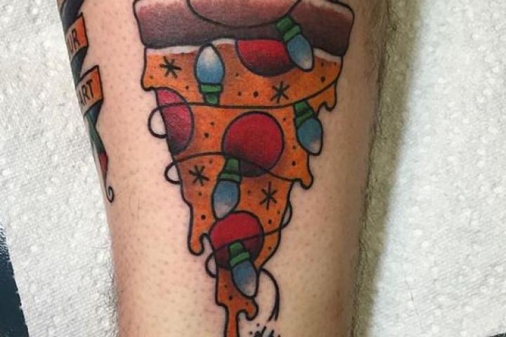Pizza with Christmas lights tattoo