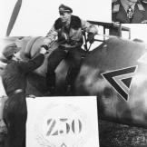 Luftwaffe ace Günther Rall is seen here alighting from his ME-109 after his 250th aerial victory.