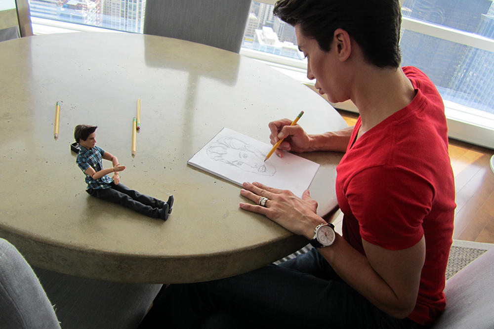 Justin uses this doll as a model for aesthetic perfection.
