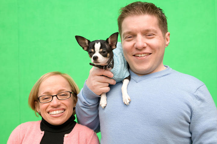 Bill, Jen with Rocky at a photo shoot.