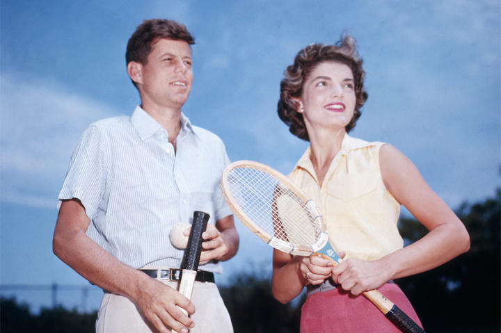 John and Jackie, engaged to be married, play tennis together.