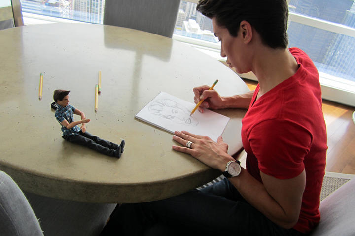 Justin uses this doll as a model for aesthetic perfection.