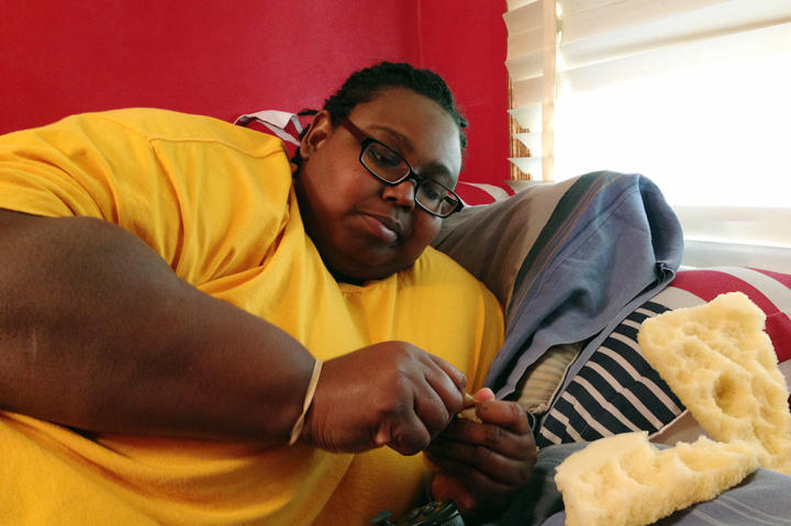 Jennifer enjoys a piece of mattress before she starts her day.