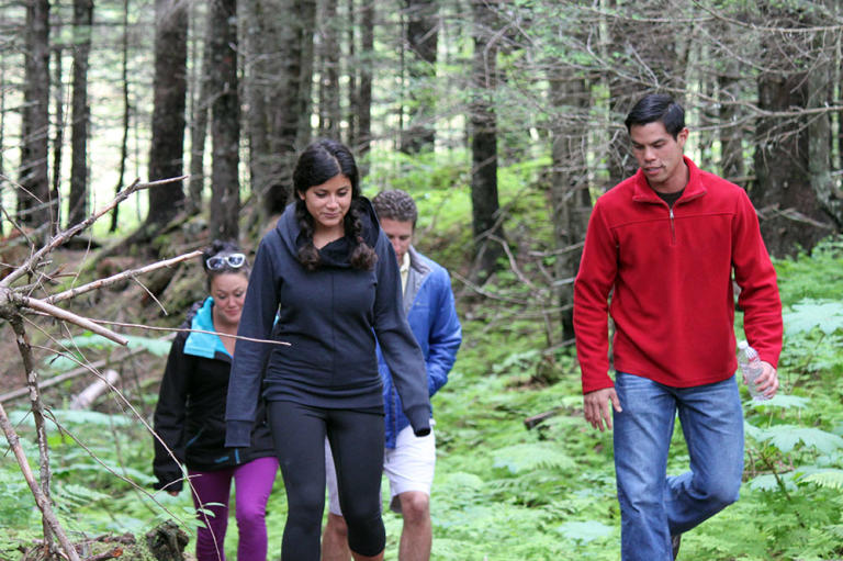 Heather and Sabina take the Miami men for a hike in the woods.