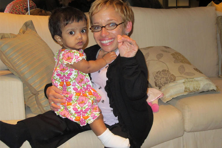 Zoey wont let go of her mom, Jen.