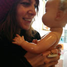 Cat takes her doll Volo with her everywhere she goes.