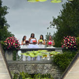 Brides Laura, Vanessa, Jenny and Stephanie's reflections in the fountain.