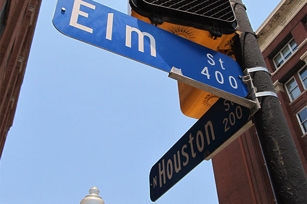 Elm and Houston Street Sign, the motorcade route.