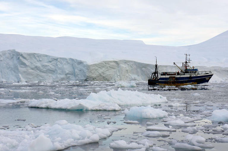 A boat in the Illulisat Ice fjords, Greenland.
