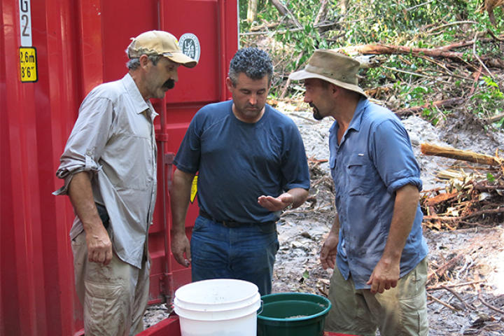 Thurber, Andy and Dave search for gold.