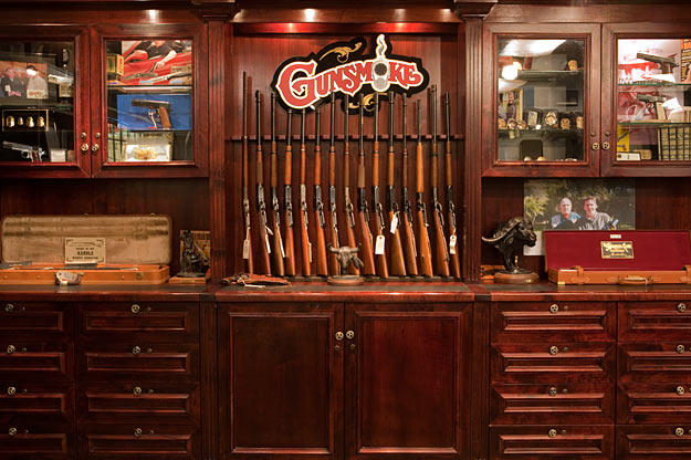 One of the most beautiful views in the shop is this rack of Winchesters, the gun that says "American" second to none.